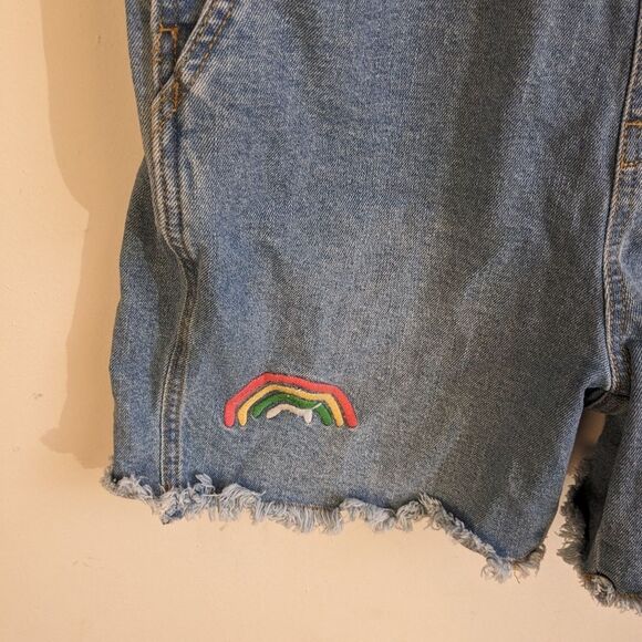Boho Rainbow Denim Bib Overalls Shortalls - Picture 5 of 6